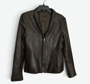 Envy By Knoles & Carter Leather Jacket Womens XL Dark Brown Moto Full Zip
